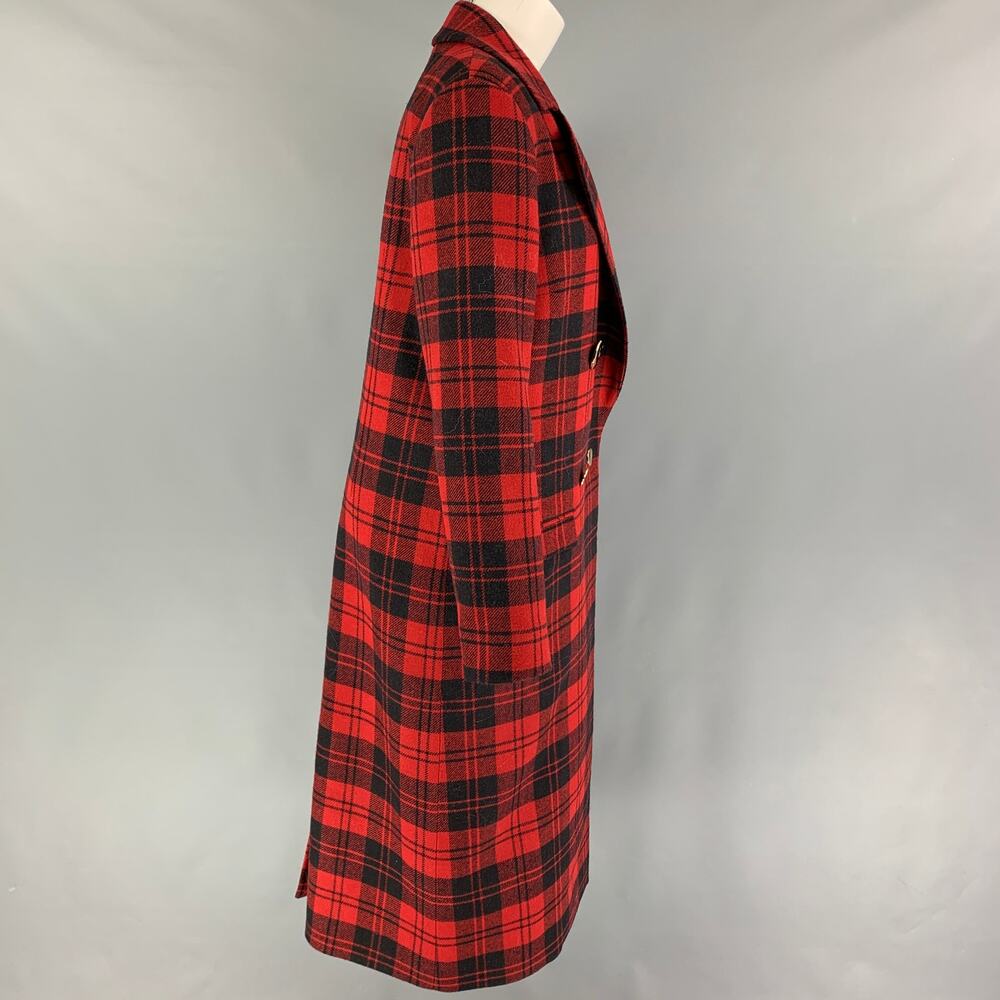 MOTHER OF PEARL Size 8 Red Navy Wool Plaid Notch Lapel Coat - Picture 2 of 6
